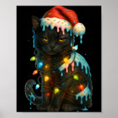 Christmas Black Cat Ice Cream Drip Santa Hat Cute  Poster (Voorkant)