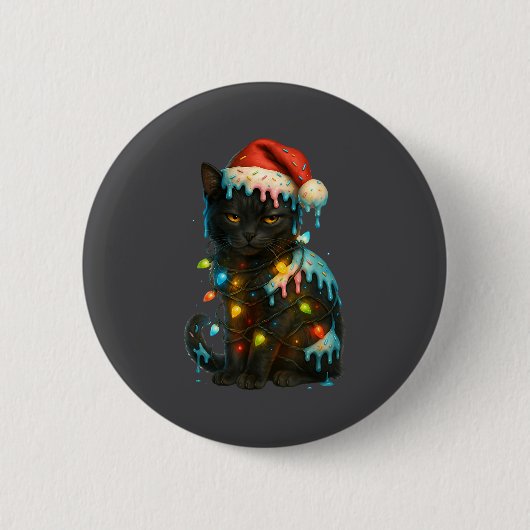 Christmas Black Cat Ice Cream Drip Santa Hat Cute  Ronde Button 5,7 Cm (Voorkant)