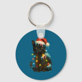 Christmas Black Cat Ice Cream Drip Santa Hat Cute  Sleutelhanger (Voorkant)