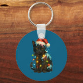 Christmas Black Cat Ice Cream Drip Santa Hat Cute  Sleutelhanger (Voorkant)