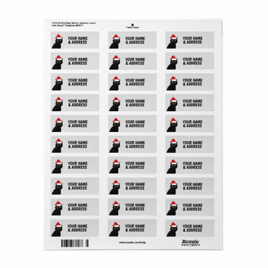 CHRISTMAS BLACK CAT RETURN ADRES ETIKETTERS ETIKET (Full Sheet)