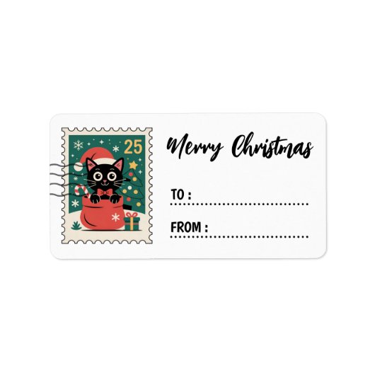 Christmas Black Cat Stamp Sticker Label (Voorkant)