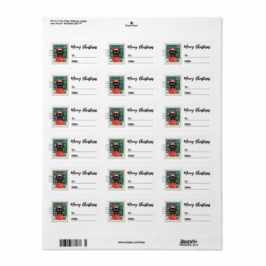 Christmas Black Cat Stamp Sticker Label (Full Sheet)