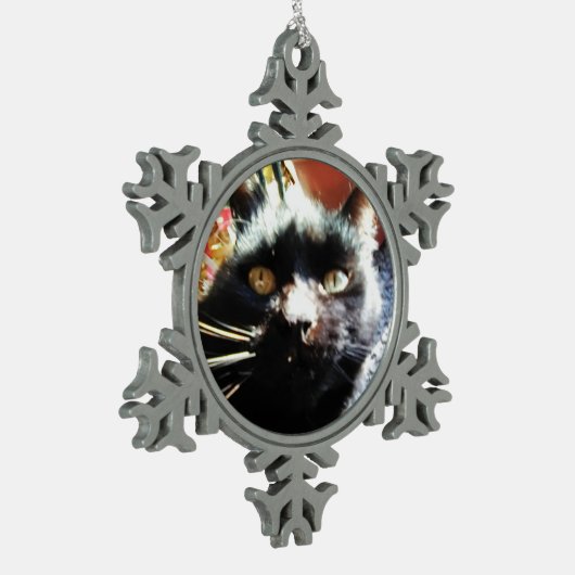 CHRISTMAS BLACK CAT-versiering Tin Sneeuwvlok Ornament (Links)