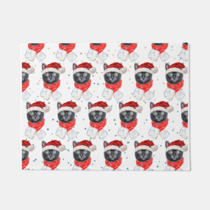 Christmas Black Cat with Red Scarf Deurmat