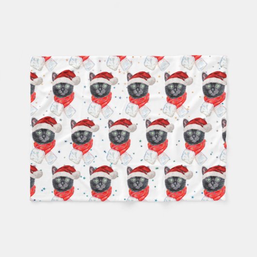 Christmas Black Cat with Red Scarf Fleece Deken (Voorkant (Horizontaal))