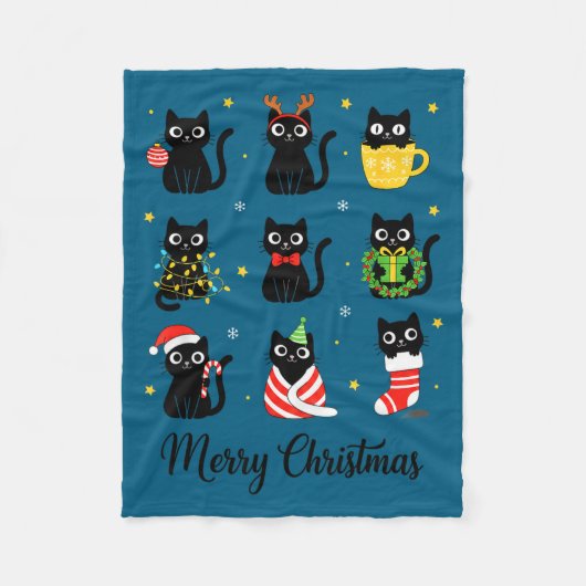 Christmas Black Cats Merry Christmas Cute Holiday  Fleece Deken (Voorkant)
