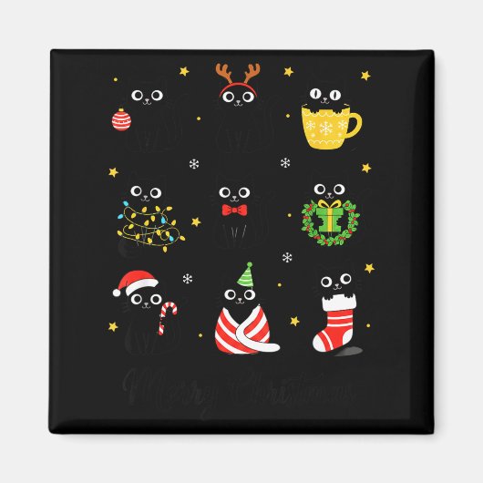 Christmas Black Cats Merry Christmas Cute Holiday  Magneet (Voorkant)