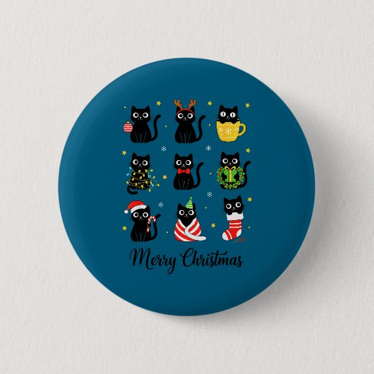 Christmas Black Cats Merry Christmas Cute Holiday  Ronde Button 5,7 Cm (Voorkant)