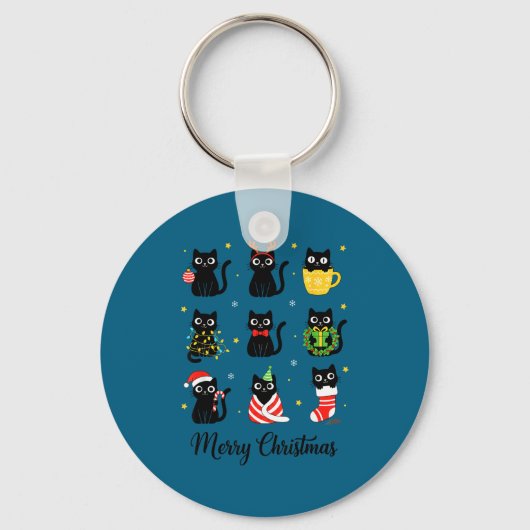 Christmas Black Cats Merry Christmas Cute Holiday Sleutelhanger (Voorkant)