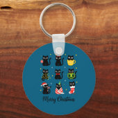 Christmas Black Cats Merry Christmas Cute Holiday Sleutelhanger (Voorkant)