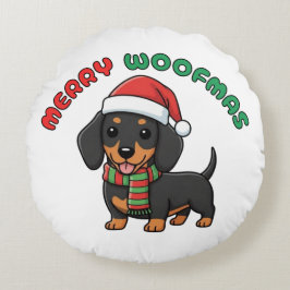 Christmas Black Dachshund: Merry Woofmas Rond Kussen