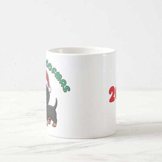 Christmas Black Dachshund Mug: Merry Woofmas Koffiemok (Center)