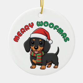 Christmas Black Dachshund Ornament: Merry Woofmas Keramisch Ornament