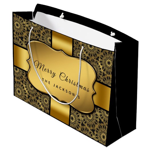 Christmas black gold ribbon elegant groot cadeauzakje (Achterkant Gekanteld)