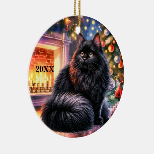 Christmas Black Kitten Aanpassen Datum Ornament (Rechts)