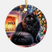 Christmas Black Kitten Aanpassen Datum Ornament (Voorkant)