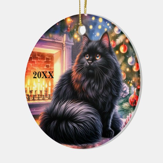 Christmas Black Kitten Aanpassen Datum Ornament (Links)