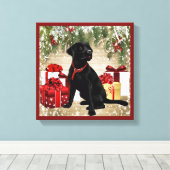 CHRISTMAS BLACK LABRADOR CANVAS AFDRUK (Insitu (Houten vloer))