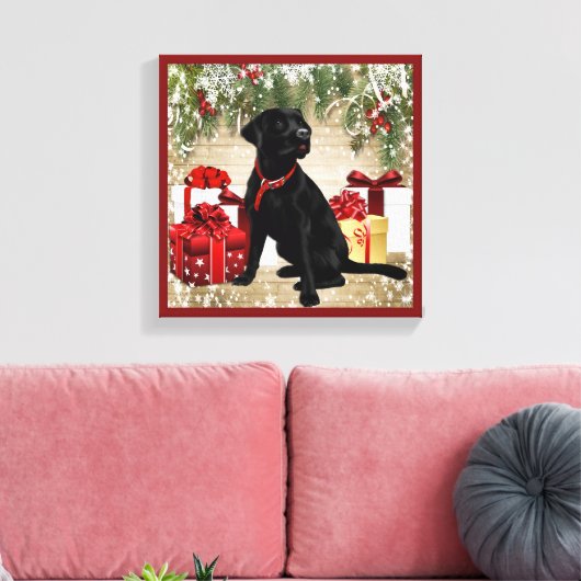 CHRISTMAS BLACK LABRADOR CANVAS AFDRUK (Insitu (Woonkamer))
