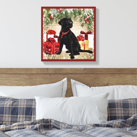 CHRISTMAS BLACK LABRADOR CANVAS AFDRUK (Insitu (Slaapkamer))