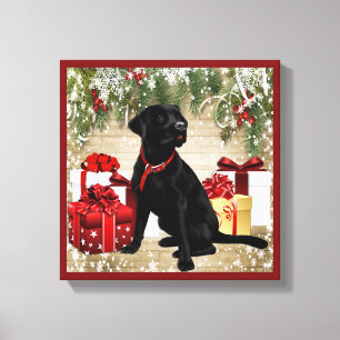 CHRISTMAS BLACK LABRADOR CANVAS AFDRUK