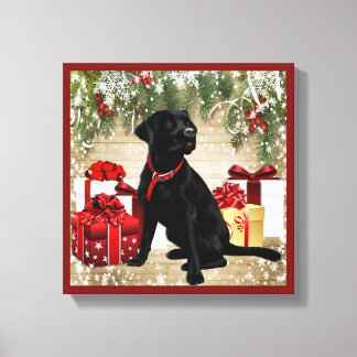 CHRISTMAS BLACK LABRADOR CANVAS AFDRUK
