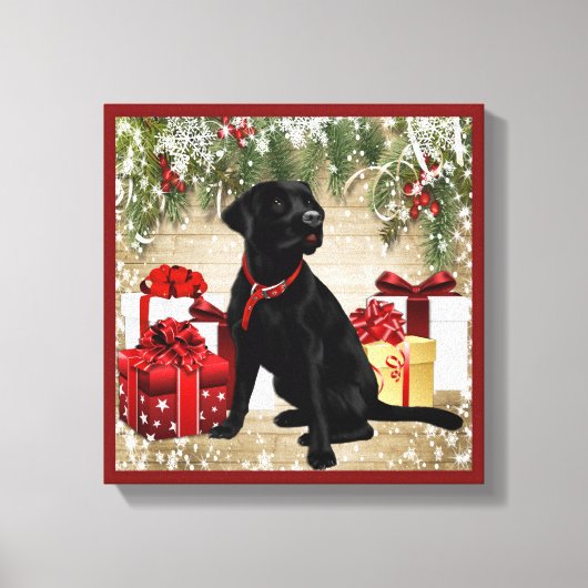 CHRISTMAS BLACK LABRADOR CANVAS AFDRUK (Voorkant)