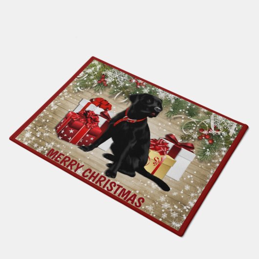 CHRISTMAS BLACK LABRADOR DEURMAT (Schuin)