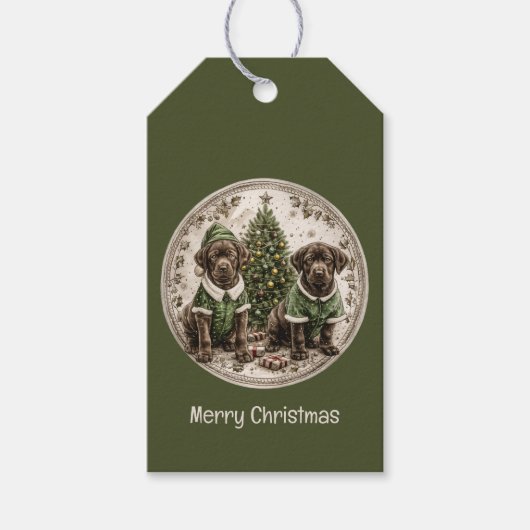 Christmas Black Labrador Retriever Puppy Cadeaulabel (Voorkant)