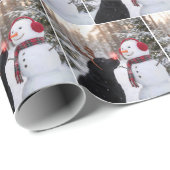 Christmas Black Labrador Retriever with Snowman Cadeaupapier (Rol Hoek)