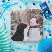 Christmas Black Labrador Retriever with Snowman Papieren Bordje (Feest)