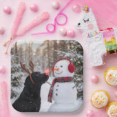 Christmas Black Labrador Retriever with Snowman Papieren Bordje (Feest)