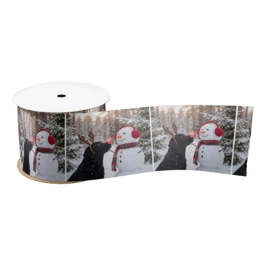 Christmas Black Labrador Retriever with Snowman Satijnen Lint (Spoel)