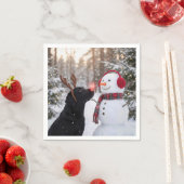 Christmas Black Labrador Retriever with Snowman Servet (Insitu)