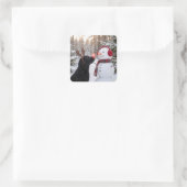 Christmas Black Labrador Retriever with Snowman Vierkante Sticker (Tas)