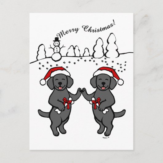 Christmas Black Labradors Cartoon Feestdagenkaart (Voorkant)