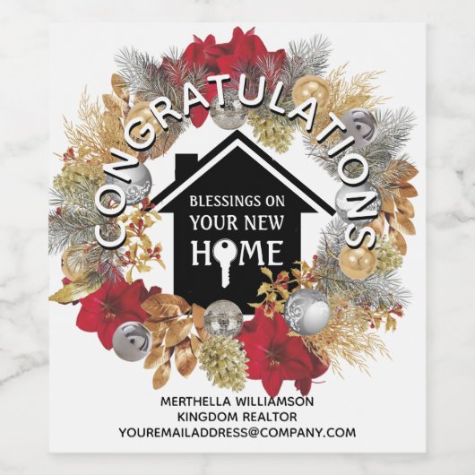 CHRISTMAS Black Realty Client Housewarming Wijn Etiket (Enkel label)