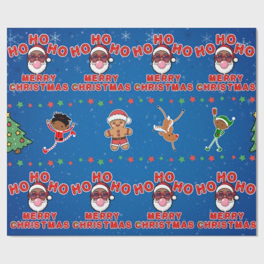Christmas Black Santa Wrapping Paper Cadeaupapier (Vlak)