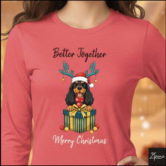 Christmas Black Tan Cocker Spaniel Gift Graphic Tri-Blend Shirt