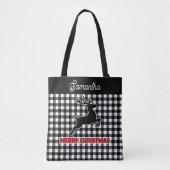 Christmas Black & White Plaid Reindeer Custom Name Tote Bag (Voorkant)