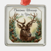 Christmas Blessings Deer Metalen Ornament (Voorkant)