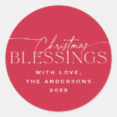 Christmas Blessings Elegant Typography Red Holiday Ronde Sticker (Voorkant)