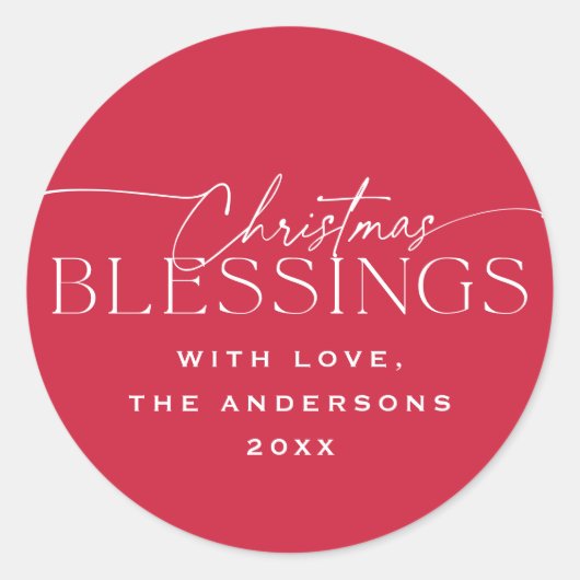 Christmas Blessings Elegant Typography Red Holiday Ronde Sticker (Voorkant)