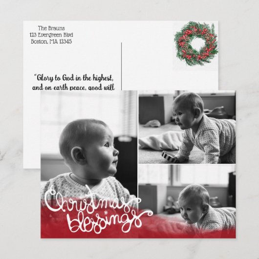 Christmas Blessings Feestdagenkaart (Voorkant / Achterkant)