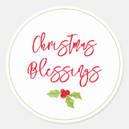 Christmas Blessings Holiday Joy Holly Merry  Ronde Sticker