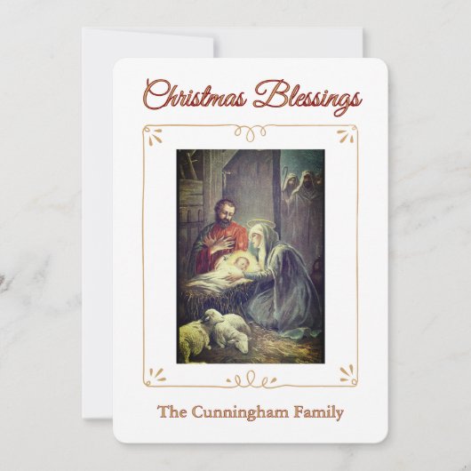 Christmas Blessings Nativity Scene Flat Card Feestdagenkaart (Voorkant)