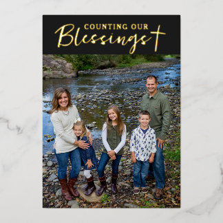 Christmas Blessings Photo Cross Script Faith Black Folie Feestdagenkaart