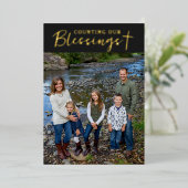 Christmas Blessings Photo Cross Script Faith Black Folie Feestdagenkaart (Staand Voorkant)