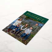 Christmas Blessings Photo Cross Script Faith Green Folie Feestdagenkaart (Gedraaid)